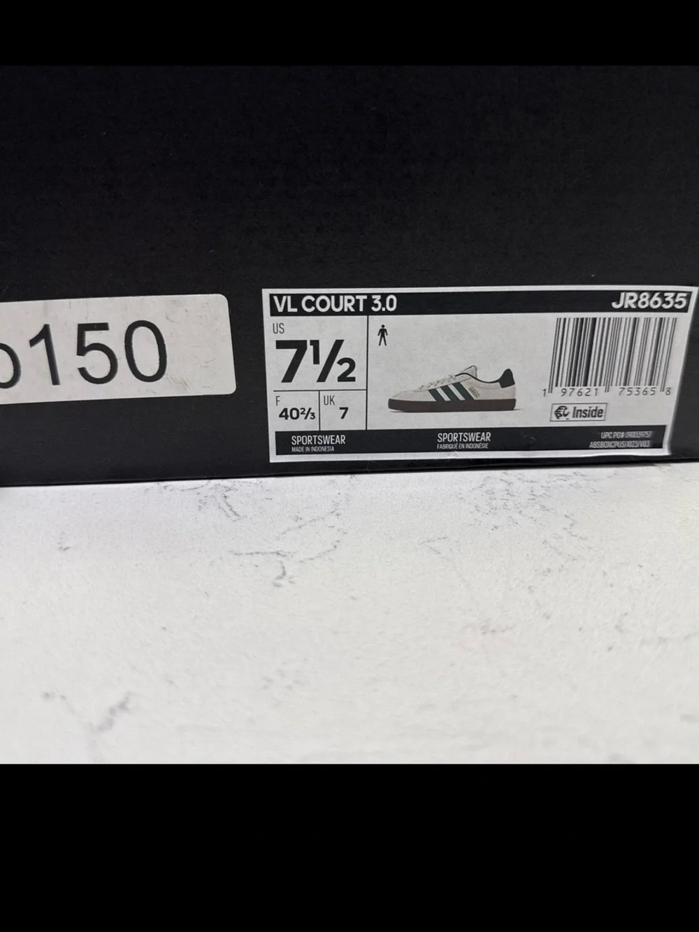 Adidas VL Court 3.0 Low White Black Gum US Men 7.5 Women 8.5 JR8635